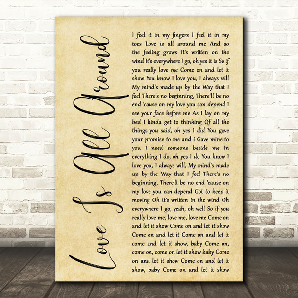 Wet Wet Wet Love Is All Around Rustic Script Song Lyric Quote Print