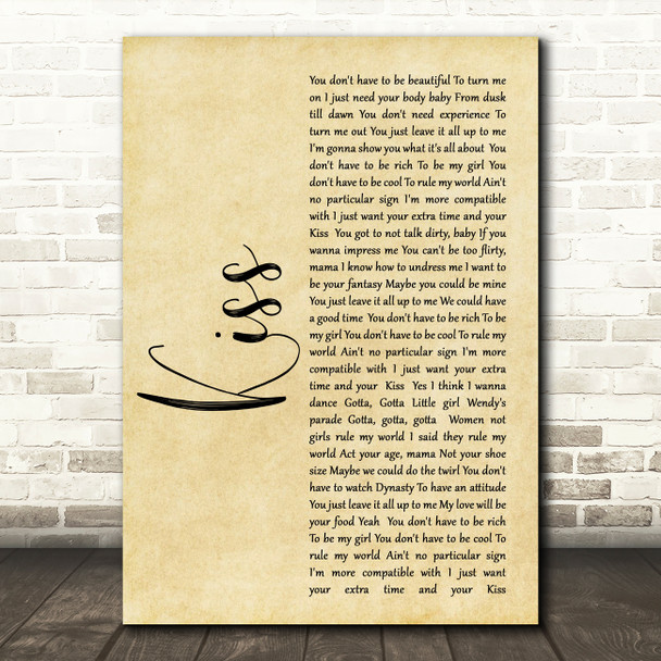 Prince Kiss Rustic Script Song Lyric Quote Print
