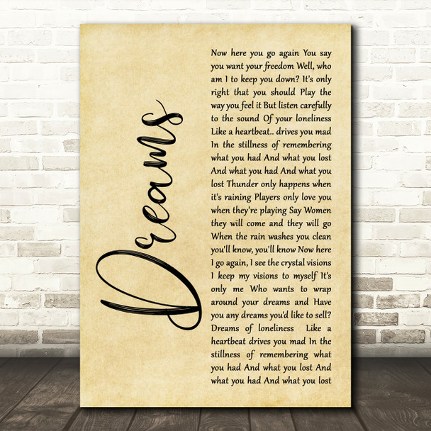 Fleetwood Mac Dreams Rustic Script Song Lyric Quote Print