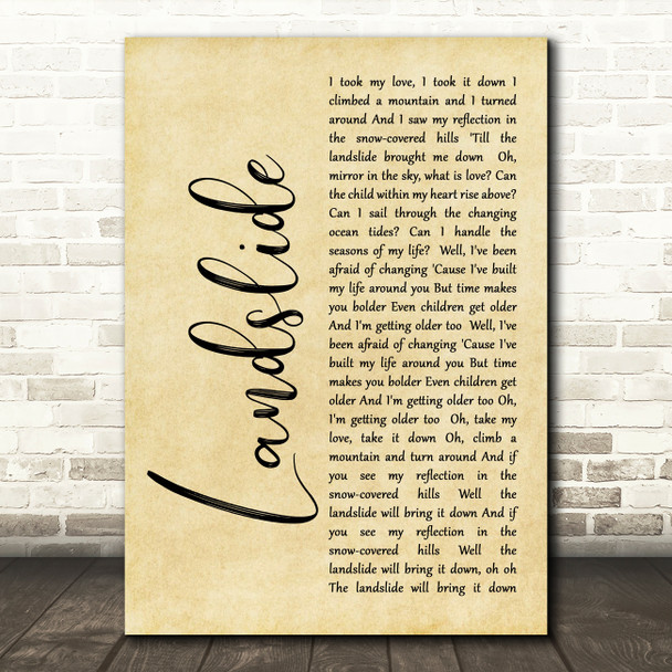 Fleetwood Mac Landslide Rustic Script Song Lyric Quote Print
