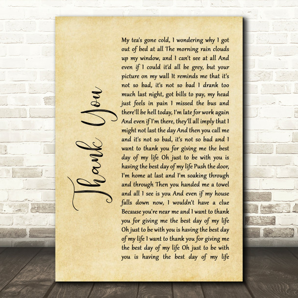 Dido Thank You Rustic Script Song Lyric Quote Print