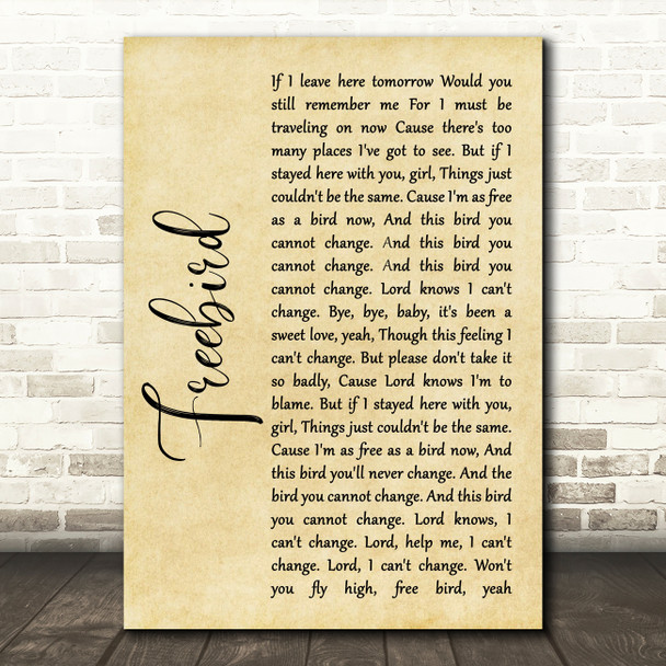 Lynyrd Skynyrd Freebird Rustic Script Song Lyric Quote Print