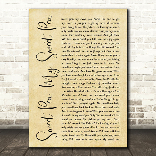 Paul Weller Sweet Pea, My Sweet Pea Rustic Script Song Lyric Quote Print