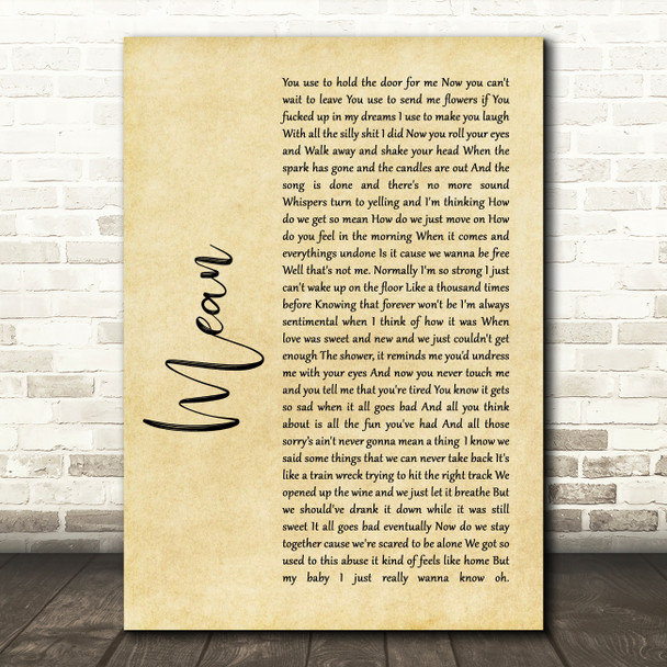 Pink Mean Rustic Script Song Lyric Quote Print