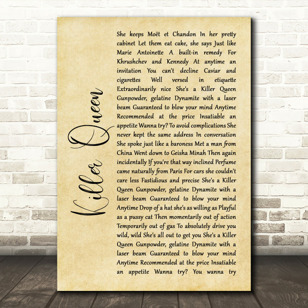 Queen Killer Queen Rustic Script Song Lyric Quote Print
