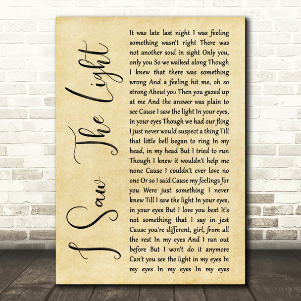Todd Rundgren I Saw The Light Rustic Script Song Lyric Quote Print