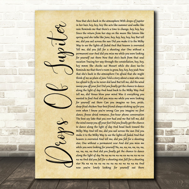 Train Drops Of Jupiter Rustic Script Song Lyric Quote Print