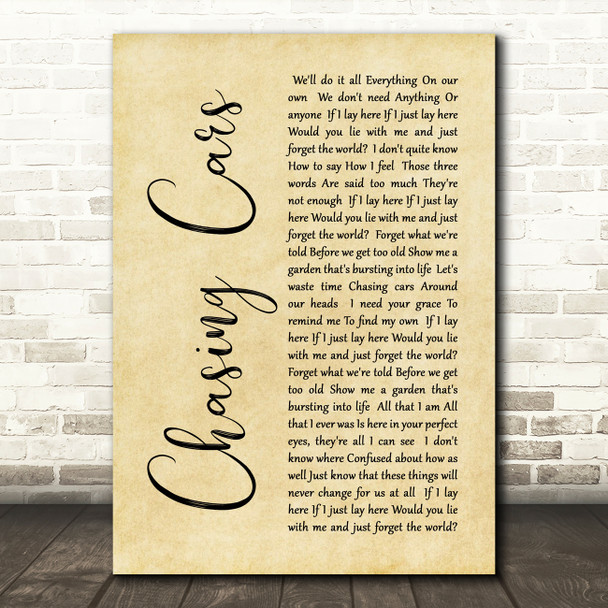 Snow Patrol Chasing Cars Rustic Script Song Lyric Quote Print