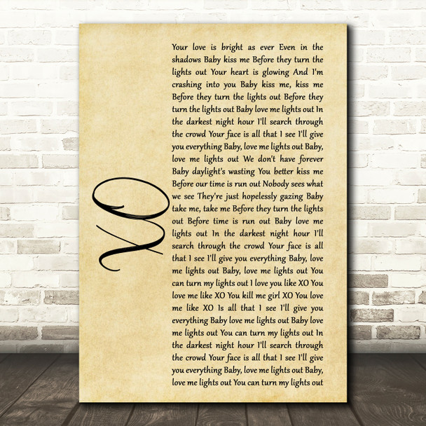 John Mayer XO Rustic Script Song Lyric Quote Print