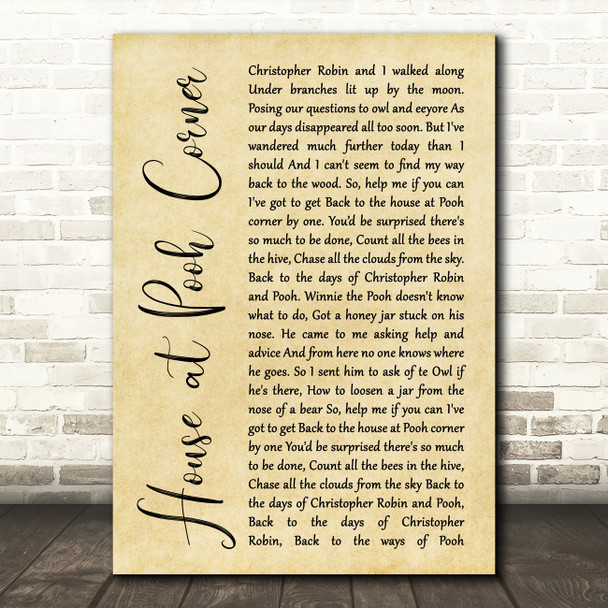 Loggins & Messina House at Pooh Corner Rustic Script Song Lyric Quote Print