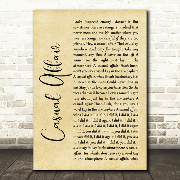 Panic! At The Disco Casual Affair Rustic Script Song Lyric Quote Print