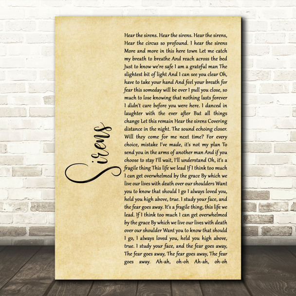 Pearl Jam Sirens Rustic Script Song Lyric Quote Print