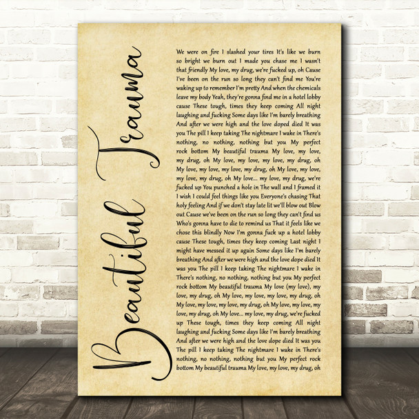 Pink Beautiful Trauma Rustic Script Song Lyric Quote Print
