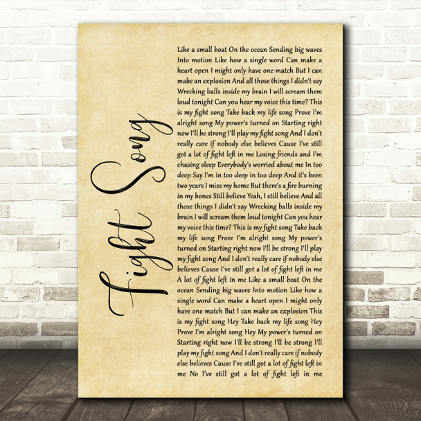 Rachel Platten Fight Song Rustic Script Song Lyric Quote Print