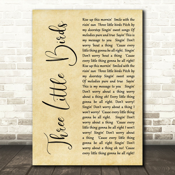 Bob Marley Three Little Birds Rustic Script Song Lyric Quote Print