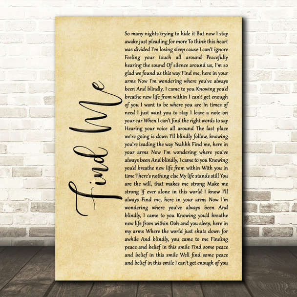 Boyce Avenue Find Me Rustic Script Song Lyric Print
