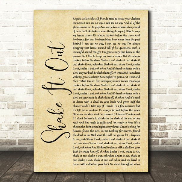 Florence + The Machine Shake It Out Rustic Script Song Lyric Print