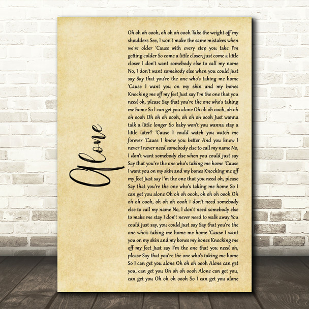 Jessie Ware Alone Rustic Script Song Lyric Print