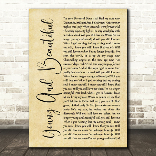 Lana Del Rey Young And Beautiful Rustic Script Song Lyric Print