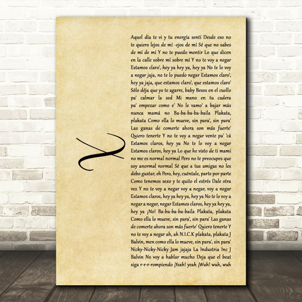 Nicky Jam x J Balvin X Rustic Script Song Lyric Print