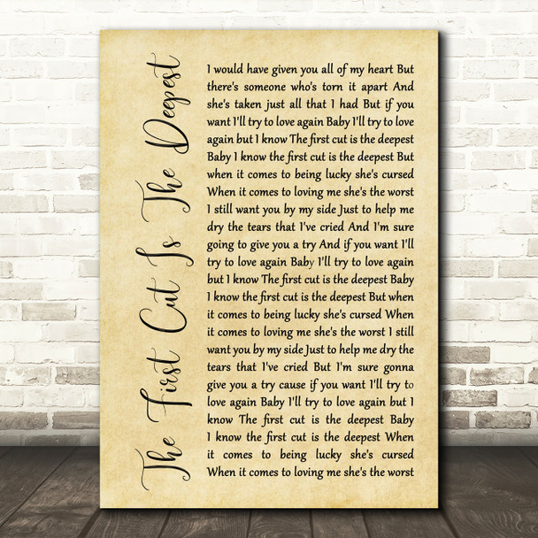 Rod Stewart The First Cut Is The Deepest Rustic Script Song Lyric Print