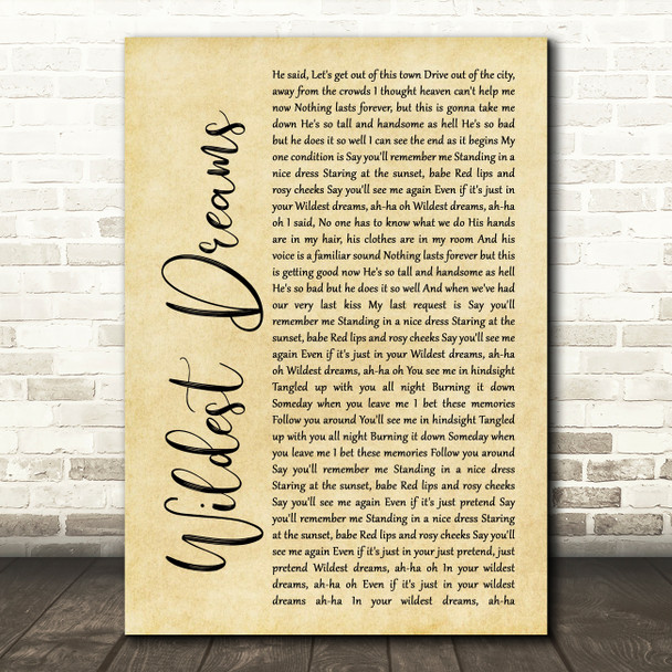 Taylor Swift Wildest Dreams Rustic Script Song Lyric Print