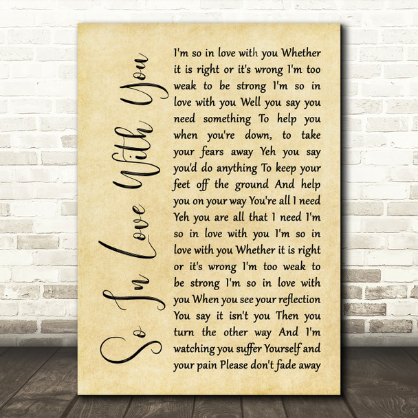 Texas So In Love With You Rustic Script Song Lyric Print