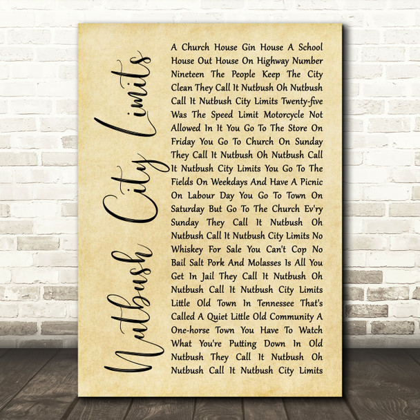 Tina Turner Nutbush City Limits Rustic Script Song Lyric Print