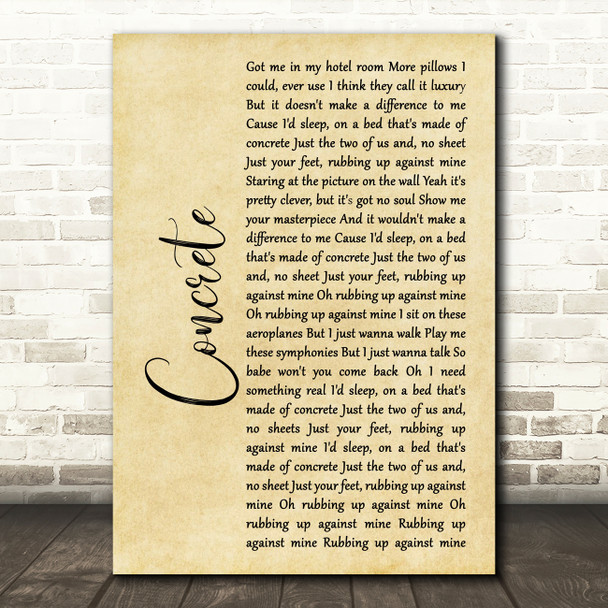 Tom Odell Concrete Rustic Script Song Lyric Print