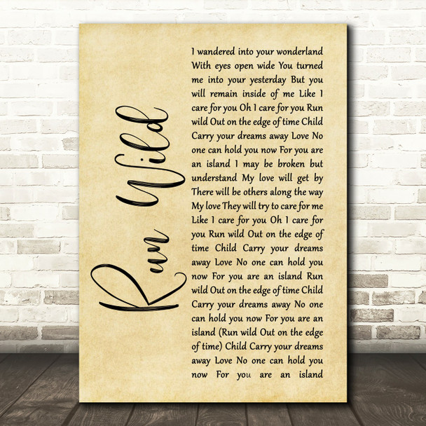 Barbra Streisand Run Wild Rustic Script Song Lyric Print