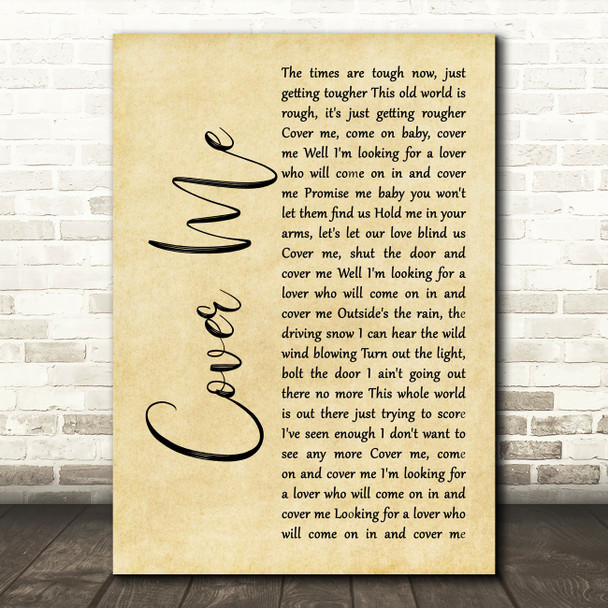 Bruce Springsteen Cover Me Rustic Script Song Lyric Print