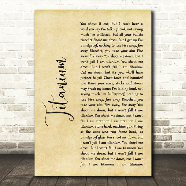 David Guetta Ft Sia Titanium Rustic Script Song Lyric Print
