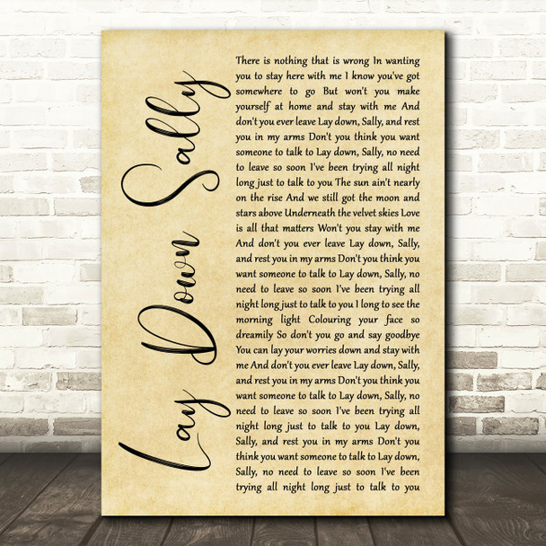 Eric Clapton Lay down Sally Rustic Script Song Lyric Print