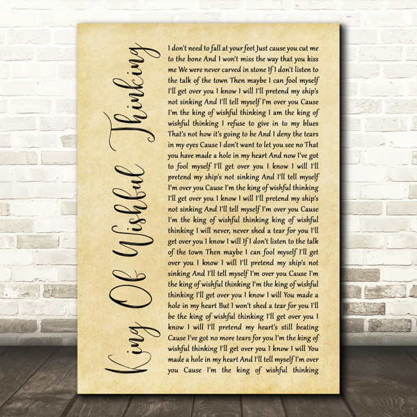 Go West King Of Wishful Thinking Rustic Script Song Lyric Print