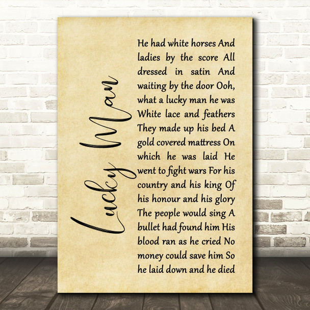 Greg Lake Lucky Man Rustic Script Song Lyric Print