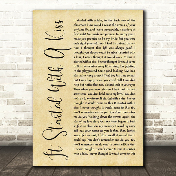 Hot Chocolate It Started With A Kiss Rustic Script Song Lyric Print