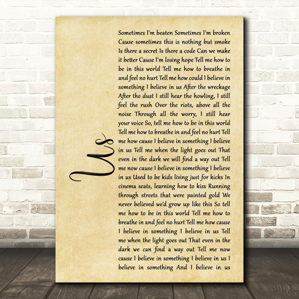 James Bay Us Rustic Script Song Lyric Print