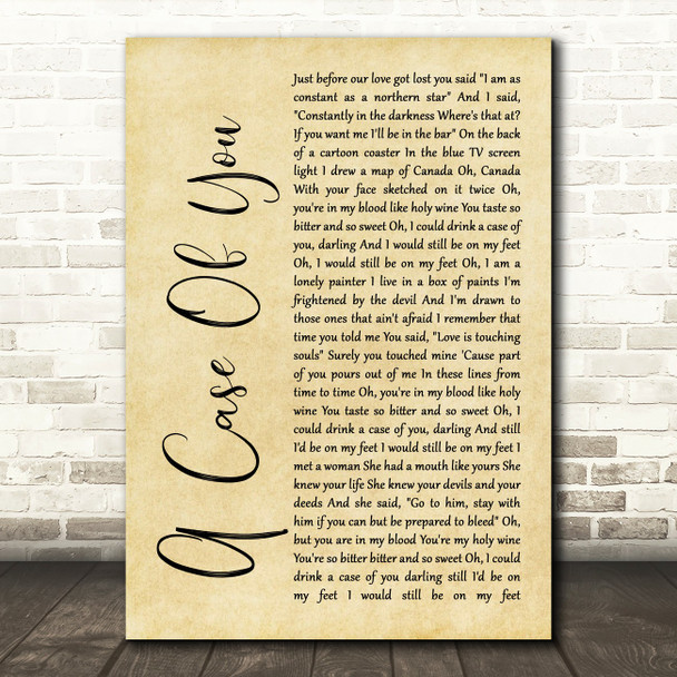Joni Mitchell A Case Of You Rustic Script Song Lyric Print