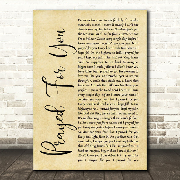Matt Stell Prayed For You Rustic Script Song Lyric Print