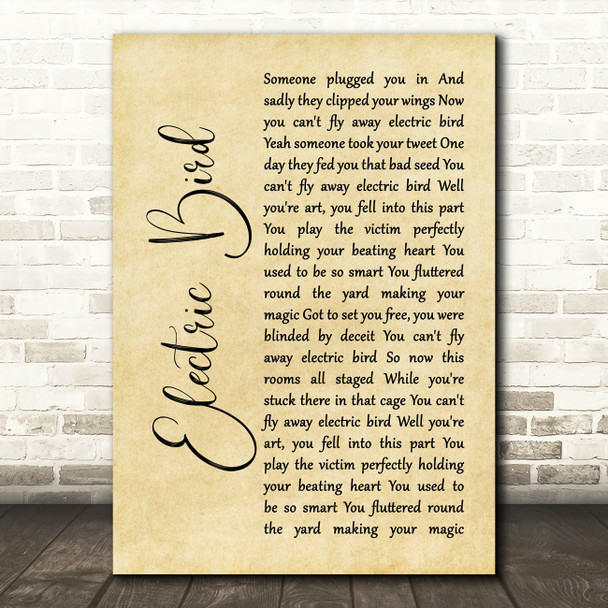 Sia Electric Bird Rustic Script Song Lyric Print