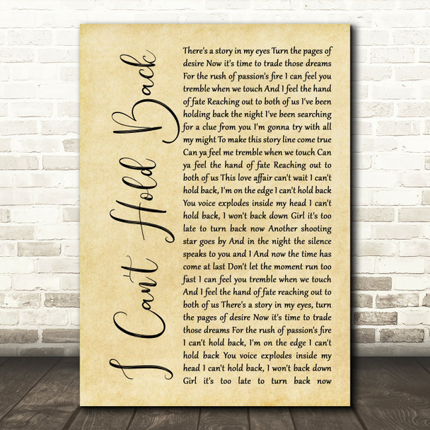 Survivor I Can't Hold Back Rustic Script Song Lyric Print