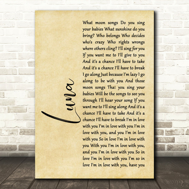 The Smashing Pumpkins Luna Rustic Script Song Lyric Print