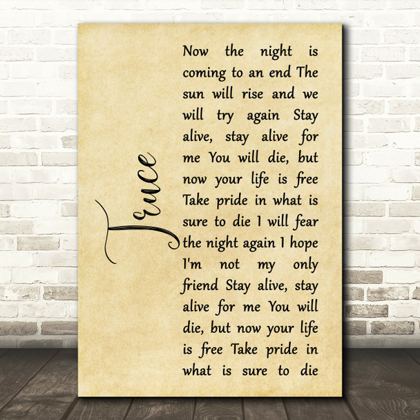 twenty one pilots Truce Rustic Script Song Lyric Print