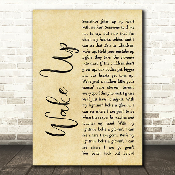 Arcade Fire Wake Up Rustic Script Song Lyric Quote Print
