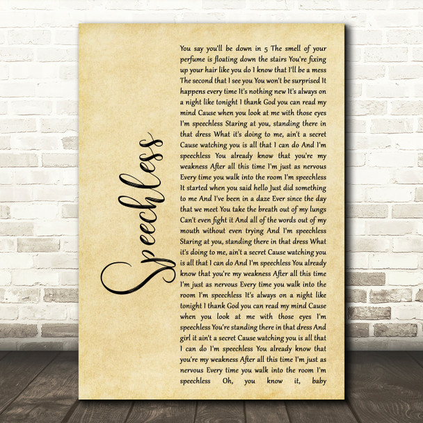 Dan + Shay Speechless Rustic Script Song Lyric Quote Print