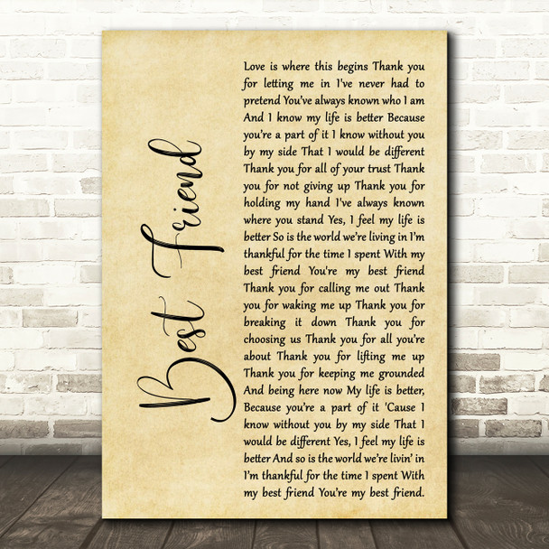 Jason Mraz Best Friend Rustic Script Song Lyric Quote Print