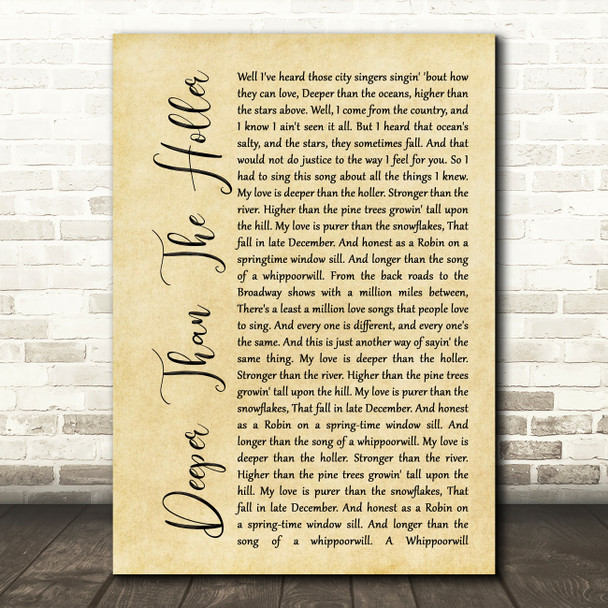 Randy Travis Deeper Than The Holler Rustic Script Song Lyric Quote Print