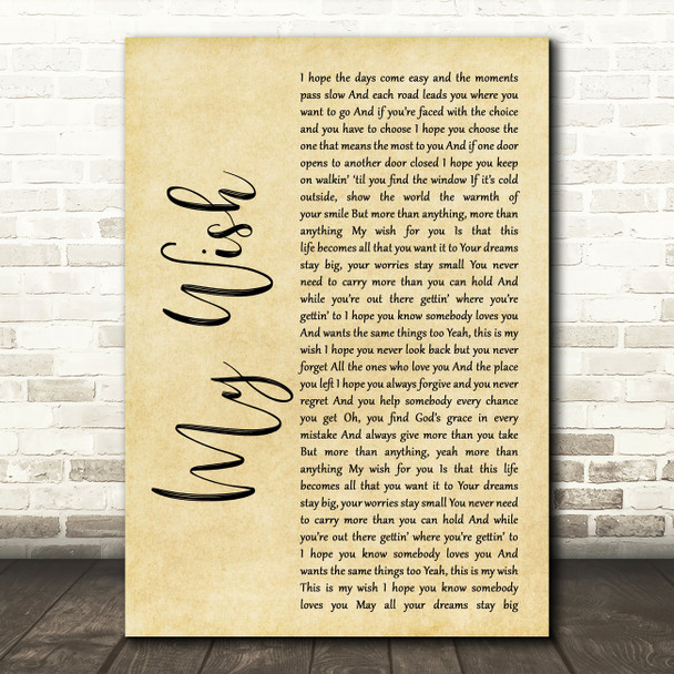 Rascal Flatts My Wish Rustic Script Song Lyric Quote Print