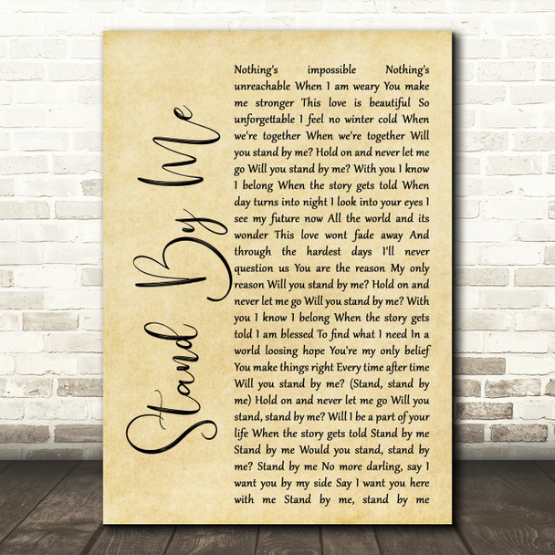 Shayne Ward Stand By Me Rustic Script Song Lyric Quote Print