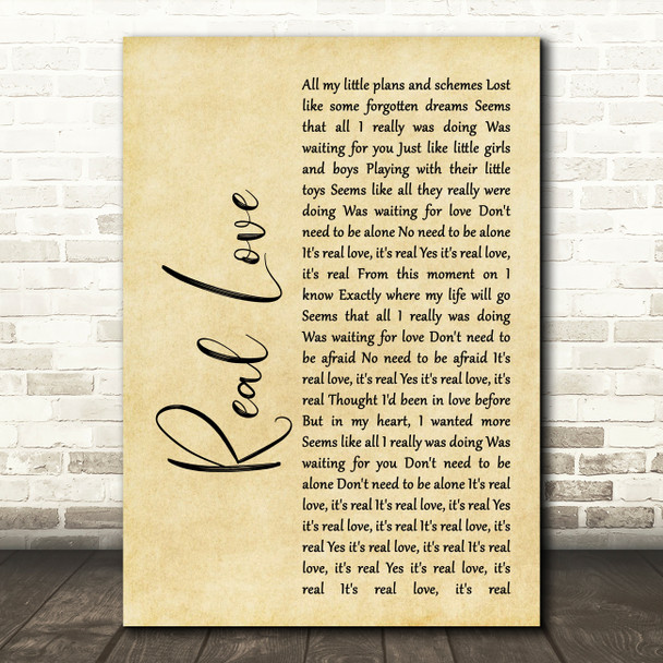 The Beatles Real Love Rustic Script Song Lyric Quote Print